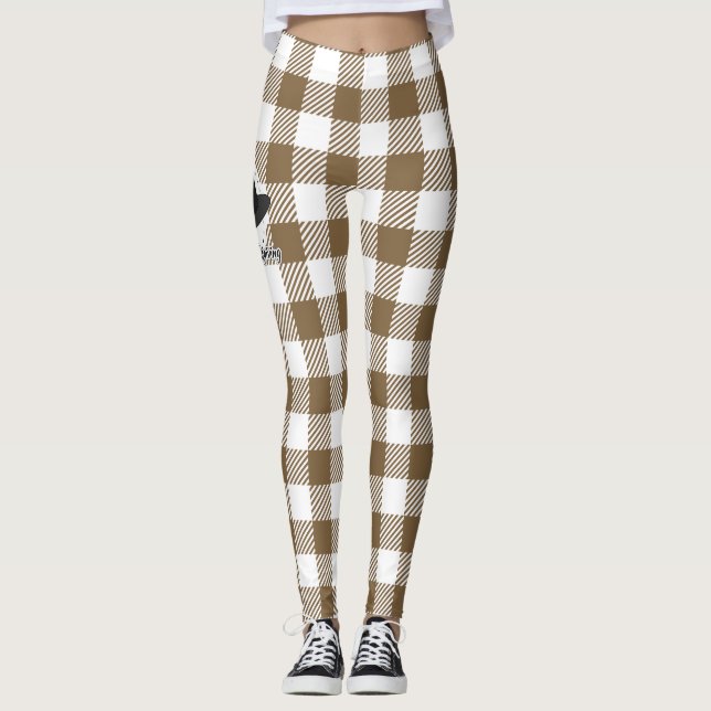 Black Pilgrim Hat on Brown Plaid - Thanksgiving Leggings (Vorderseite)
