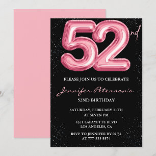 Black Pink 52. Geburtstagseinladungen Balloon Glam Einladung