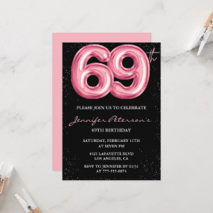 Black Pink 69. Geburtstag Einladungen Balloon Glam