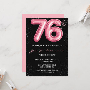 Black Pink 76. Geburtstag Einladungen Balloon Glam