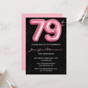 Black Pink 79. Geburtstag Einladungen Balloon Glam