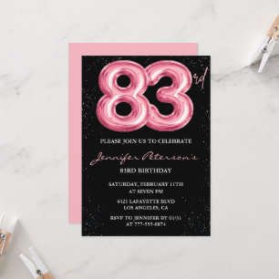 Black Pink 83. Geburtstag Einladungen Balloon Glam