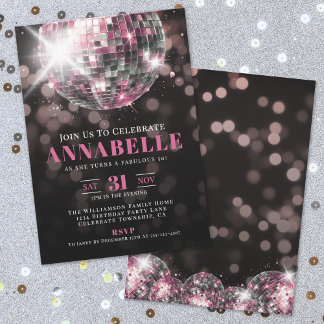 Black Pink Adult 50th Birthday Party Einladung