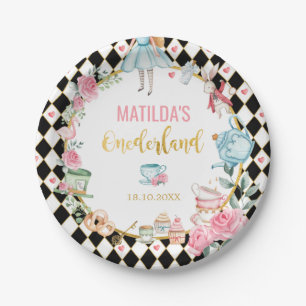 Black Pink Alice im Wunderland 1. Geburtstagsfavor Pappteller