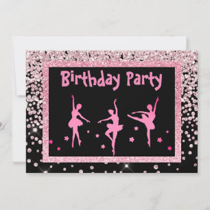 Black Pink Ballerina Sparkle Childrens Geburtstag Einladung