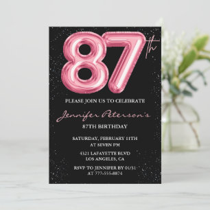 Black Pink Balloon Glam Glitzer 87. Geburtstag Einladung
