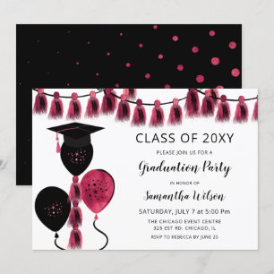 Black Pink Balloons Grad Hat Graduation Party Einladung