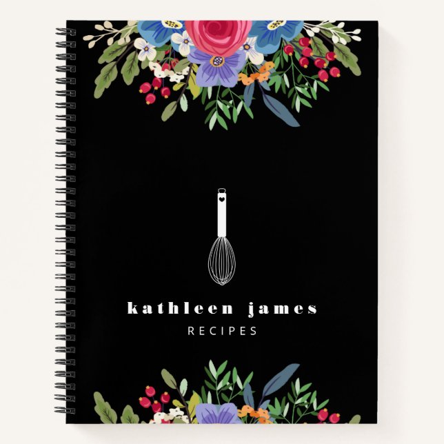 Black Pink Blue Flowers Balloon Whisname Notizbuch (Vorderseite)