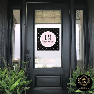 Black & Pink Bow Monogram Fensteraufkleber