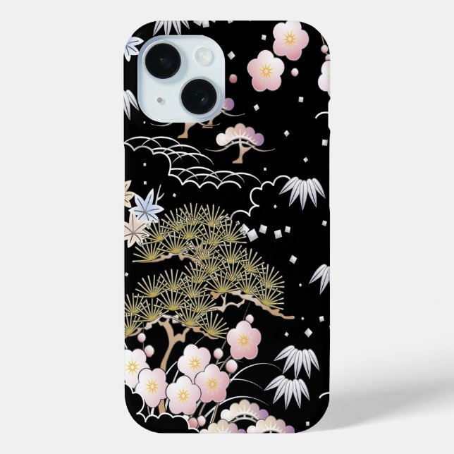 Black Pink Cherry Blossom Elegantes Blumenmuster Case-Mate iPhone Hülle (Rückseite)