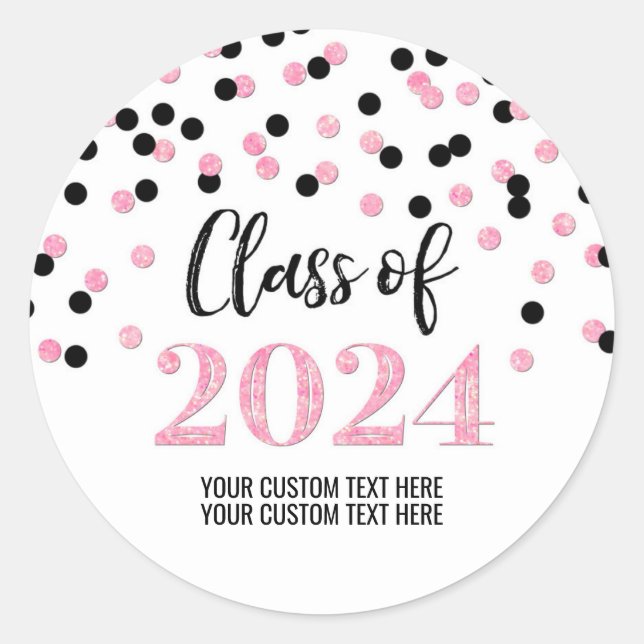 Black Pink Confetti Abschluss 2024 Runder Aufkleber (Vorderseite)