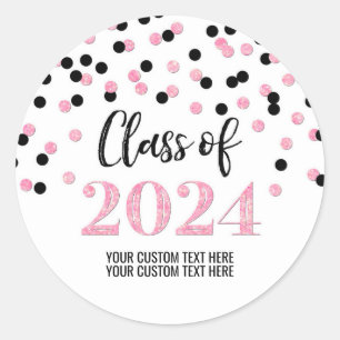 Black Pink Confetti Abschluss 2024 Runder Aufkleber