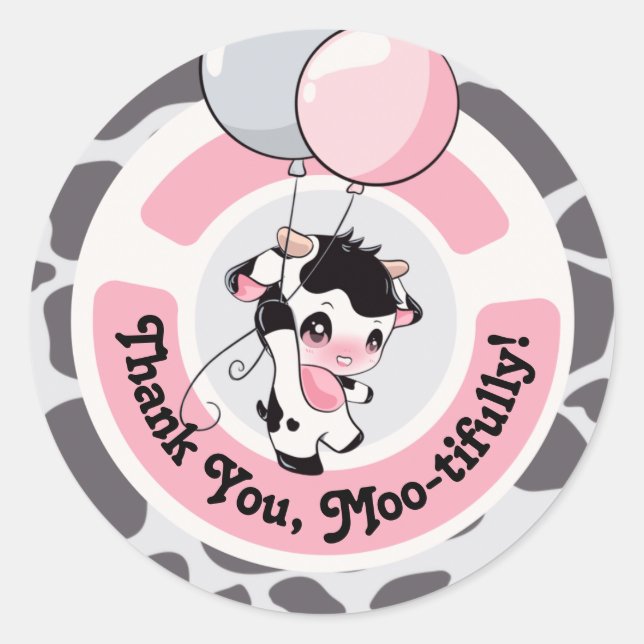 Black Pink Cow Pattern Vielen Dank Runder Aufkleber (Vorderseite)