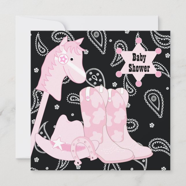 Black Pink Cowgirl Kinderdusche Einladungen (Vorderseite)