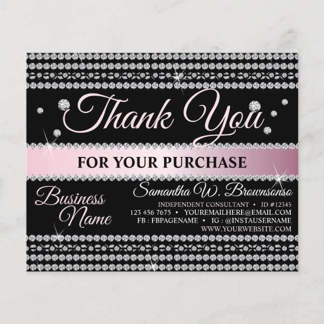 Black Pink Diamond Kalligraphie Juwelen Danke Flyer (Vorne)