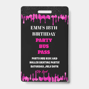 Black Pink Dripping Glitzer 18 Birthday VIP Pass Ausweis