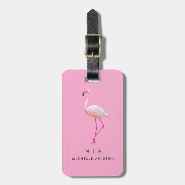 Black Pink Flamingo | Monogramm Custom Gepäckanhänger (Vorderseite vertikal)