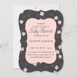 Black & Pink Flowers Baby Shower Invitation Einladung