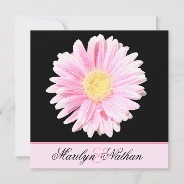 Black, Pink Gerbera Wedding Invitation (UK) Einladung (Vorderseite)