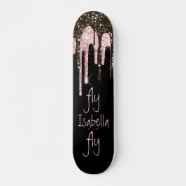 Black Pink Glitzer Girly Sparkle Personalisierter  Skateboard