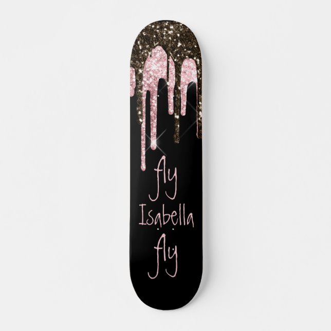 Black Pink Glitzer Girly Sparkle Personalisierter  Skateboard (Vorne)