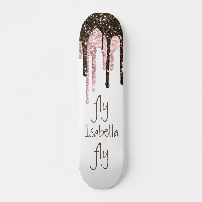 Black Pink Glitzer Girly Sparkle Personalisierter  Skateboard (Vorne)
