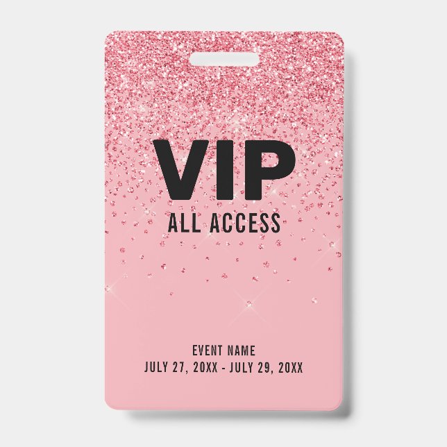 Black Pink Glitzern VIP All Access Pass Event ID Ausweis (Vorderseite)