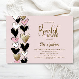 Black Pink Gold Hearts Bridal Shower Einladung