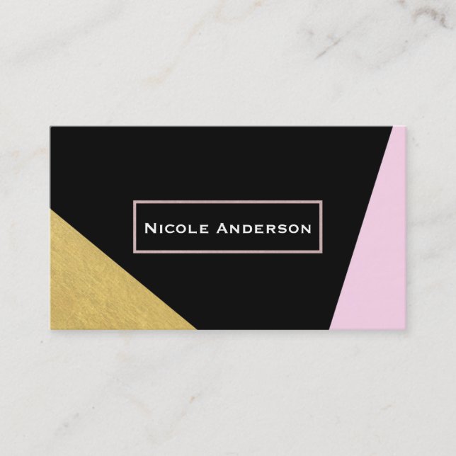 Black Pink & Gold Moderne, trendige Eleganz Visitenkarte (Vorderseite)