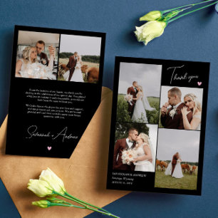 Black Pink Heart Wedding Fotos Vielen Dank Dankeskarte