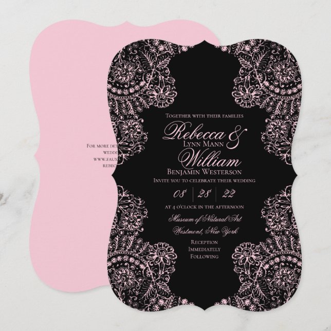 Black Pink Lace Elegante Gotische Hochzeitsfeier E Einladung (Vorne/Hinten)