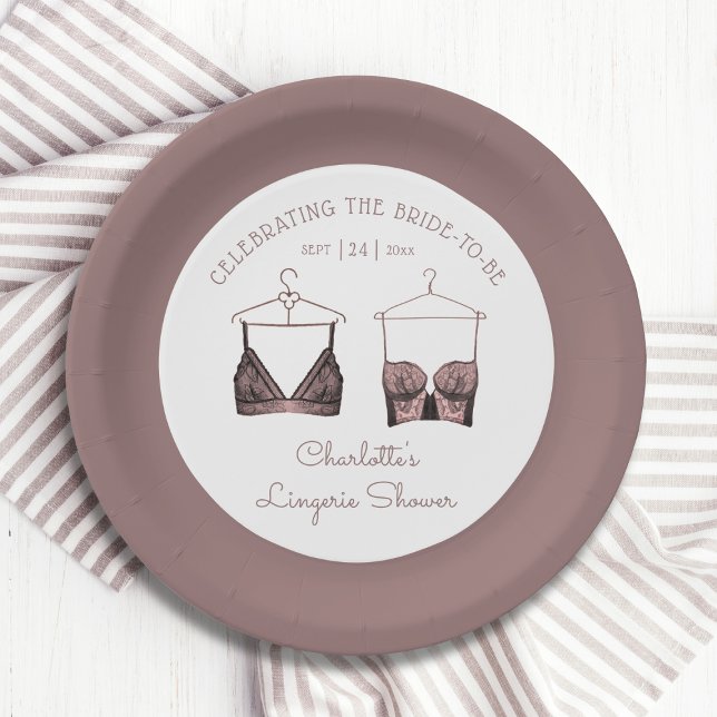 Black Pink Lace Watercolor Lingerie Brautparty Pappteller (Von Creator hochgeladen)
