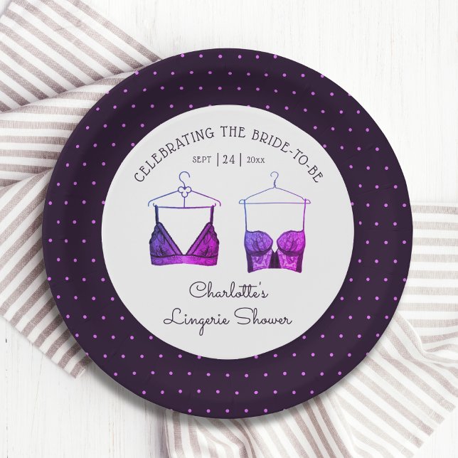Black Pink Lace Watercolor Lingerie Brautparty Pappteller (Von Creator hochgeladen)