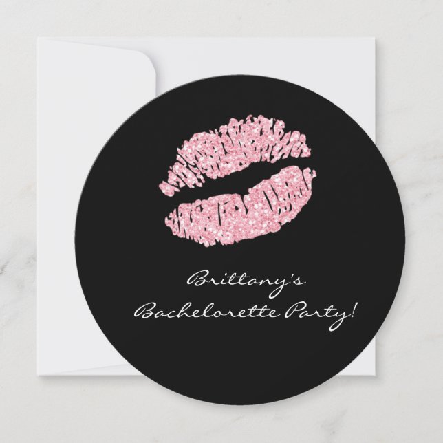 Black Pink Lips Kiss Junggeselinnen-Abschied Einla Einladung (Vorderseite)