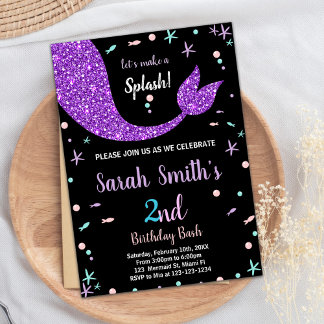 Black Pink Mermaid Schwanz Geburtstag Einladungen