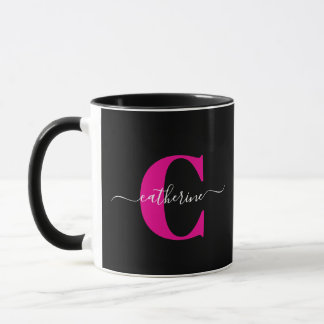 Black Pink Modern Stylish Script Monogram Name Tasse