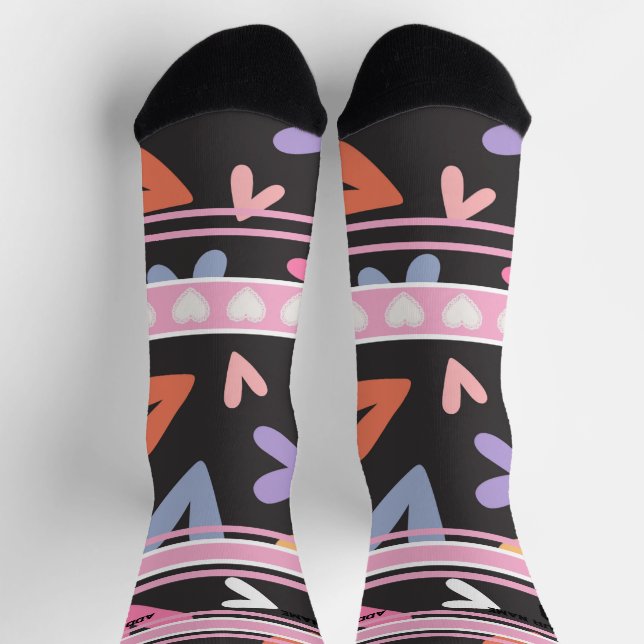 Black & Pink - Name Number Herz Socken (Oben)