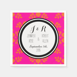 Black Pink Orange Rose Damask Wedkins Serviette