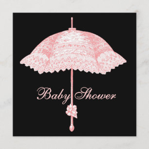 Black Pink Parasol Umbrella Baby Girl Dusche Einladung