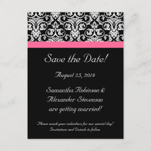 Black Pink Passion Damask Enregistrer la carte Dat