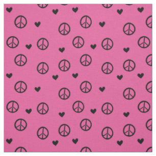 Black Pink Peace Signs and Hearts Stoff