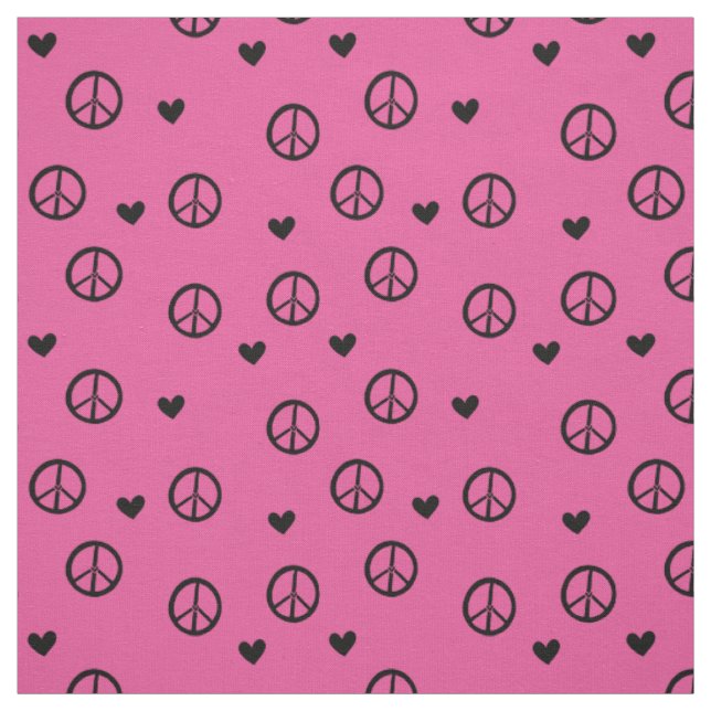 Black Pink Peace Signs and Hearts Stoff (Muster)