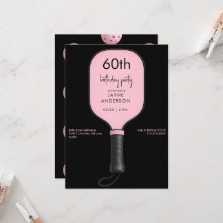 Black & Pink Pickleball 60th Birthdday Party Einladung