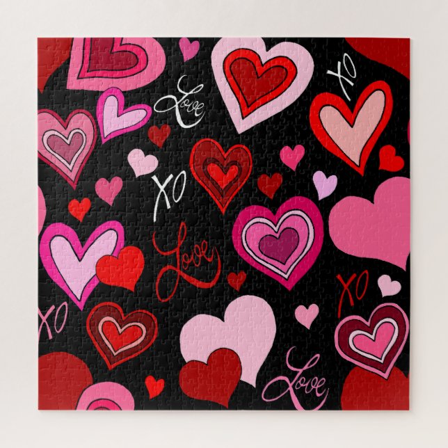 Black Pink Red Hearts Love Pattern (Vertikal)