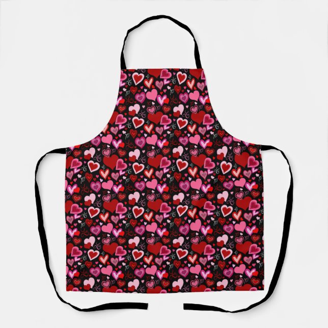 Black Pink Red Hearts Love Pattern Schürze (Vorderseite)