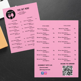 Black, Pink Restaurant Abholmenü mit QR-Code Flyer