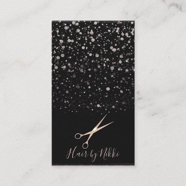 Black & Pink Rose Gold Galaxy Dot Spritzer Stylist Visitenkarte (Vorderseite)