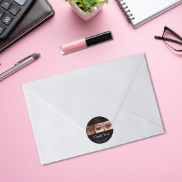 Black Pink Script Logo Photo Makeup Thank You Runder Aufkleber