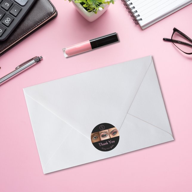 Black Pink Script Logo Photo Makeup Thank You Runder Aufkleber (Von Creator hochgeladen)