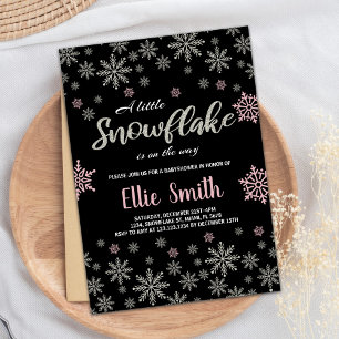 Black Pink Silver Winter Baby Shower Invitations